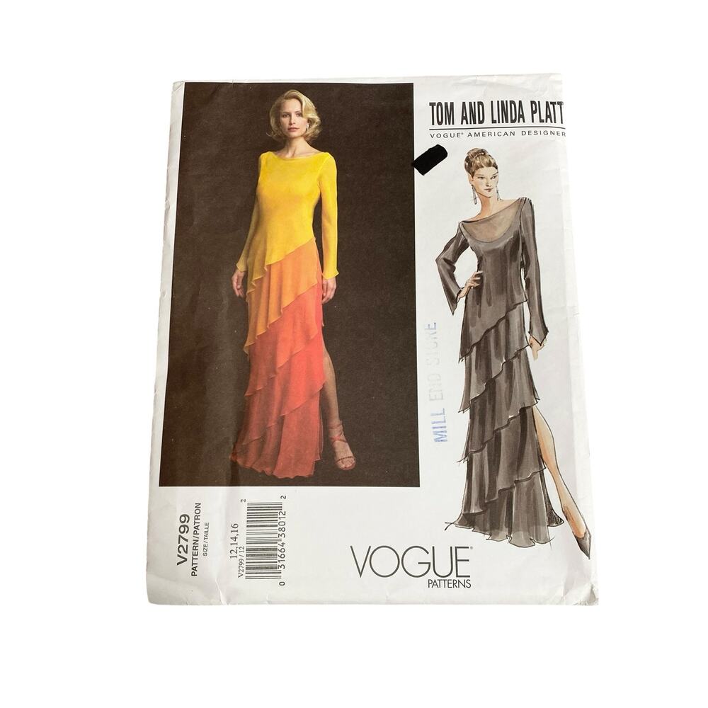 Vintage Vogue Pattern V2799 Tom Linda Platt Tiered Dress Gown 12 14 16 UC 2003